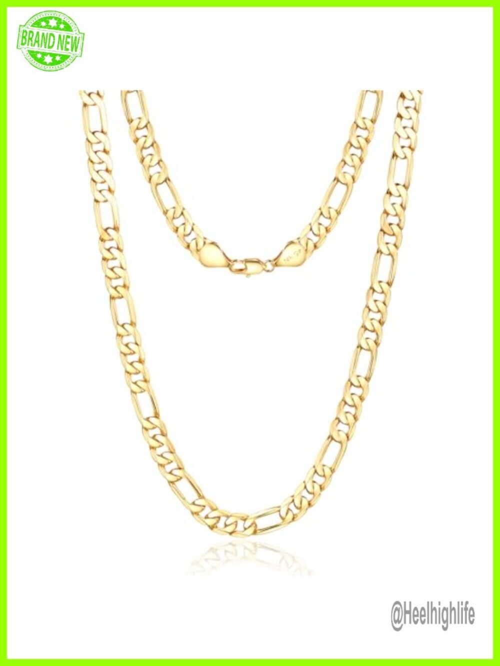 14K Gold Figaro Chain Necklace 7mm Lobster Clasp Unisex Dainty Jewelry Gift